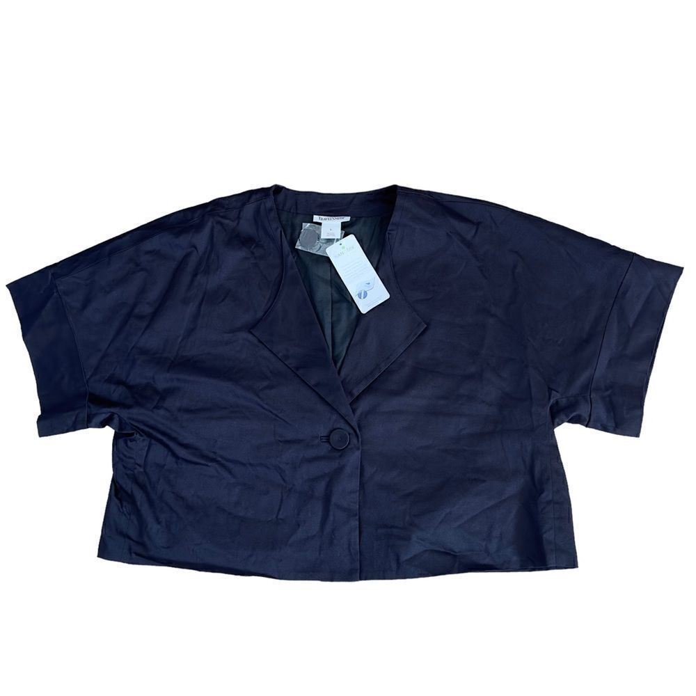 TravelSmith Nanotex Black One Button Crop Jacket LARGE NWT